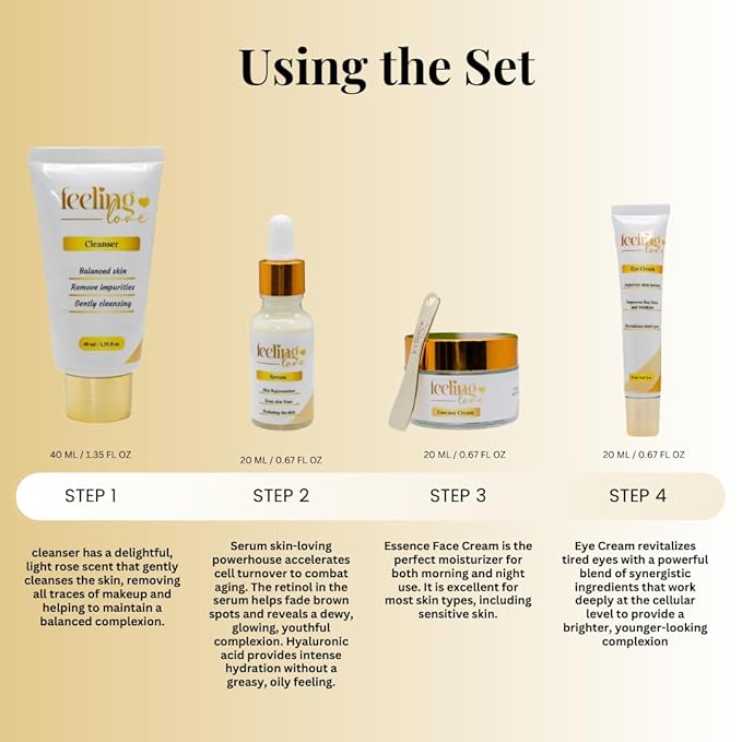 Introducing our exclusive Skincare Set: Cleanser, Serum, Essence Cream, and Eye Cream - Experience the Ultimate 4-Step Natural Beauty Routine for Achieving Radiant, Glowing Skin.-VivaGrace Women