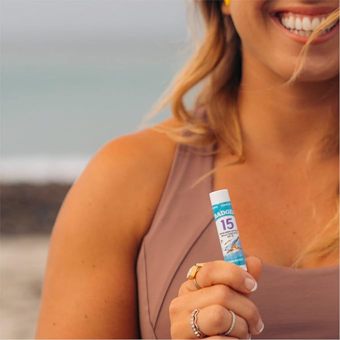 Badger Sunscreen Lip Balm SPF 15, Organic Mineral Sunscreen SPF Lip Balm with Zinc Oxide, Reef Friendly, Broad Spectrum, Water Resistant, Unscented, .15 oz (4 Pack)-VivaGrace Women