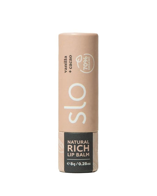 Slo | Natural Lip Balm - All Natural Ingredients, Vegan & Cruelty Free, Hydrating & Soothing, Plastic Free, Paper Packaging | Vanilla + Cacao, 0.28oz-VivaGrace Women