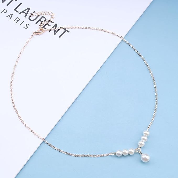Vintage Pearl Pendant Necklace Gold Pearl Beads Necklace Freshwater Cultured Pearl Chain Necklace Pearl Bar Necklace Chain Jewelry for Women and Girls-VivaGrace Women