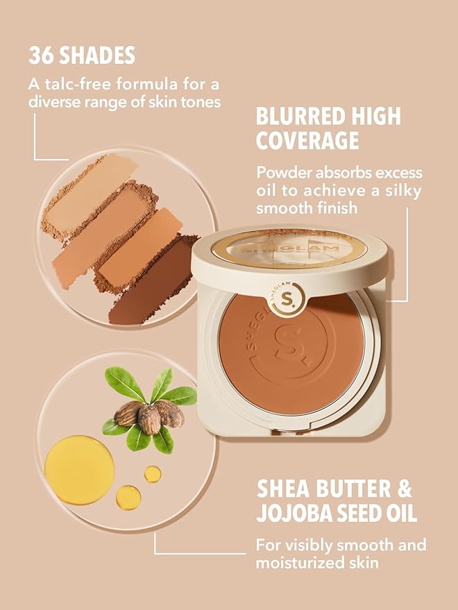SHEGLAM SKin-Focus Full Coverage Powder Foundation Oil-Control Lightweight Face Pressed Powder Makeup-Caramel-VivaGrace Women