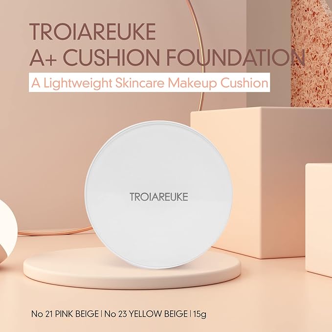 TROIAREUKE A+ Cushion Foundation (Shade 21) I Natural Coverage Foundation Makeup, Moisturizing Finish for Sensitive, Oily, Combination Skin, Skin Care Cushion I Korean Aesthetic Makeup-VivaGrace Women