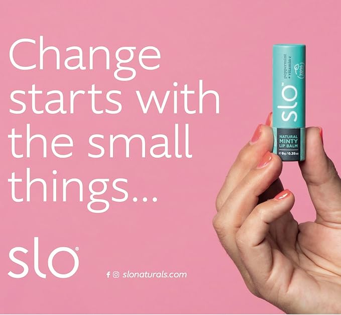 Slo | Natural Lip Balm - All Natural Ingredients, Vegan & Cruelty Free, Hydrating & Soothing, Plastic Free, Paper Packaging | Peppermint + Vitamin E, 0.28oz-VivaGrace Women