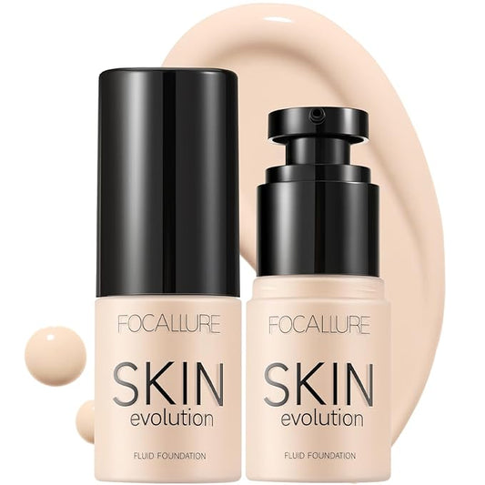 FOCALLURE 2 Pcs Liquid Foundation, Skin Evolution Foundation + Concealer, Full Coverage Foundation Makeup, Durable, Waterproof, Oil-Control, Hides Wrinkles & Lines, Alabaster-VivaGrace Women
