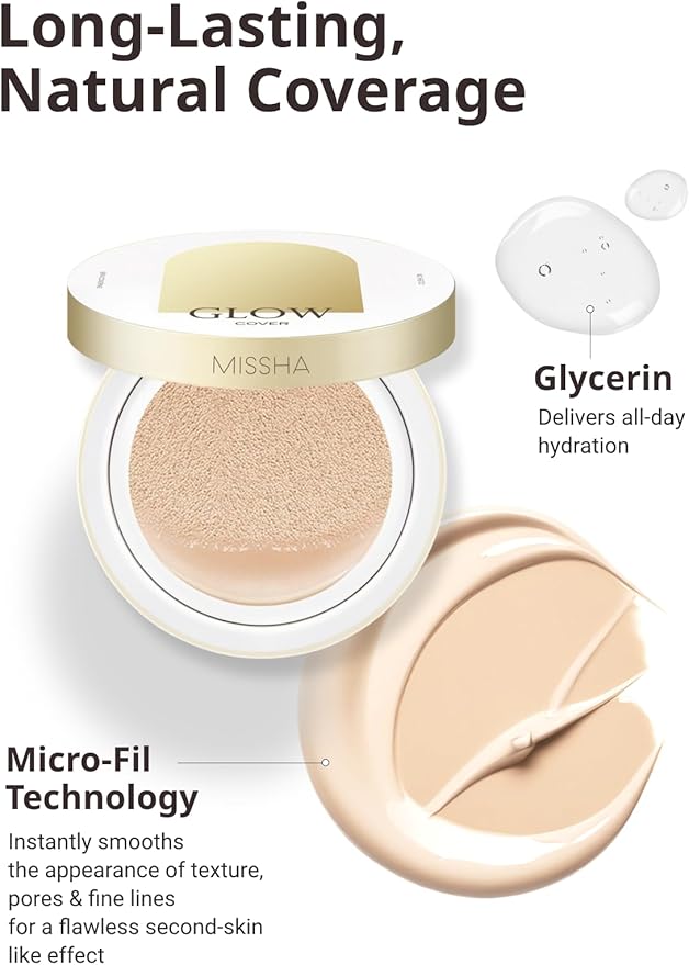 MISSHA Glow Cushion No.13 Light Beige for Fair Skin Radiant & Moisturizing Skin with Buildable Coverage-VivaGrace Women