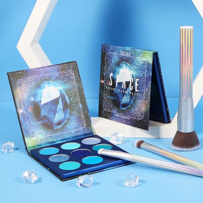 docolor Eyeshadow Palette 9 Colors Blue Eyeshadow Gemstone Shadow Palette Highly Pigmented Mattes Shimmers Smokey Glitter Cream Colorful Powder Blendable Long Lasting Waterproof Makeup Palette-VivaGrace Women