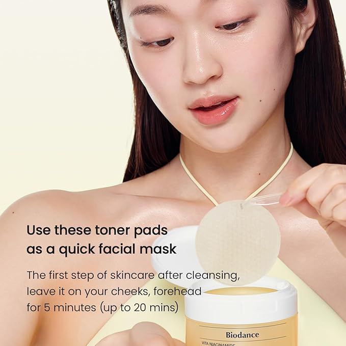 Biodance Vita Niacinamide Gel Toner Pads, Dark Spot Corrector, Evening Skin Tone, Hydrating for Sensitive Skin, Gentle Exfoliating Korean Toner Pads, 4.93 fl.oz.(140g)*60Pads