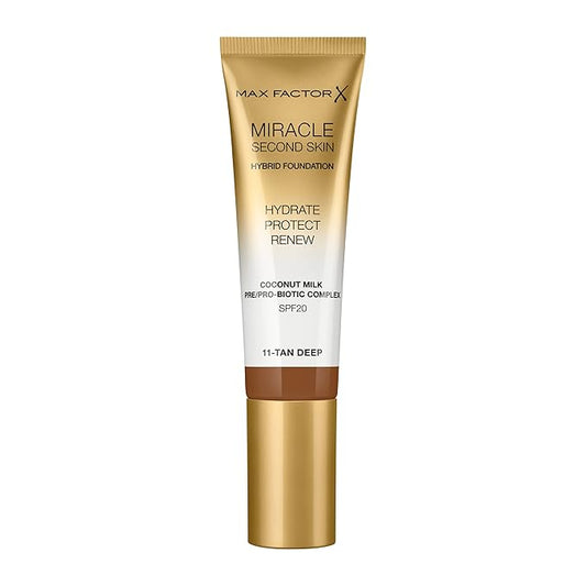 Max Factor Miracle Second Skin Hydrating Foundation, Tan-Deep - 30 ml-VivaGrace Women