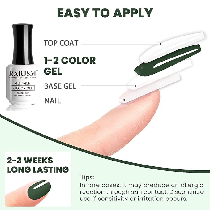 RARJSM Hunter Green Gel Polish, Emerald Green Nailpolish Soak Off UV LED ForestGreen Nail Gel Polish Nail Art Starter Manicure Salon DIY at Home
