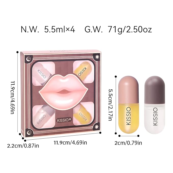 KISSIO Lip Plumper Set,Natural Lip Plumper and Lip Care,Lip Plumper Gloss,Lip Moisturizing,Day and Night Ues,4PCS Lip Plumper,Cruelty Free,5.5 ml*4-VivaGrace Women