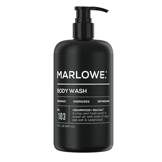 MARLOWE. No. 103 Body Wash 15 oz Pump, Cedarwood + Sea Salt, Energizing & Refreshing Shower Gel, Willow Bark & Green Tea Extracts, Cleanses, Moisturizes, Smooths & Nourishes, Fresh & Zesty Scent-VivaGrace Women