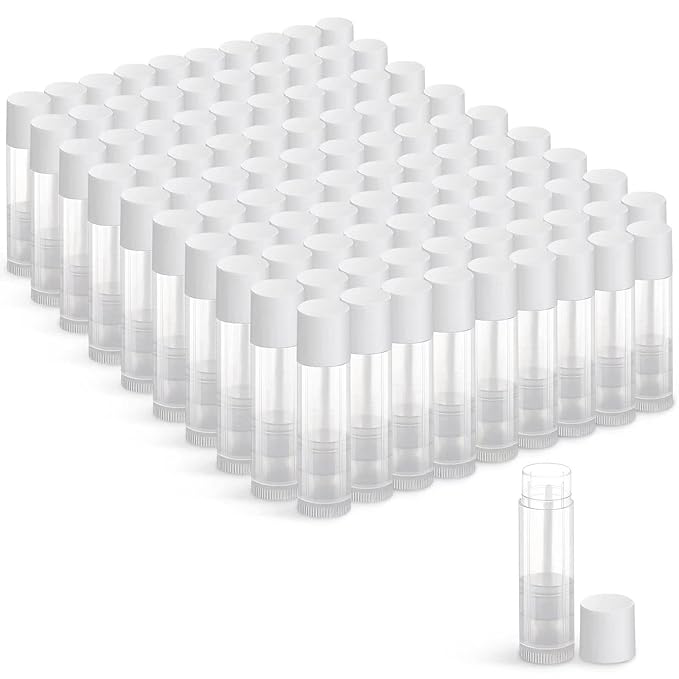 100 Sets Empty Lip Balm Tubes Bulk Round with White Caps for DIY Lipstick homemade, 3/16 Oz (5.5 ml), Clear, BPA Free, 100 Tubes and 100 Caps-VivaGrace Women