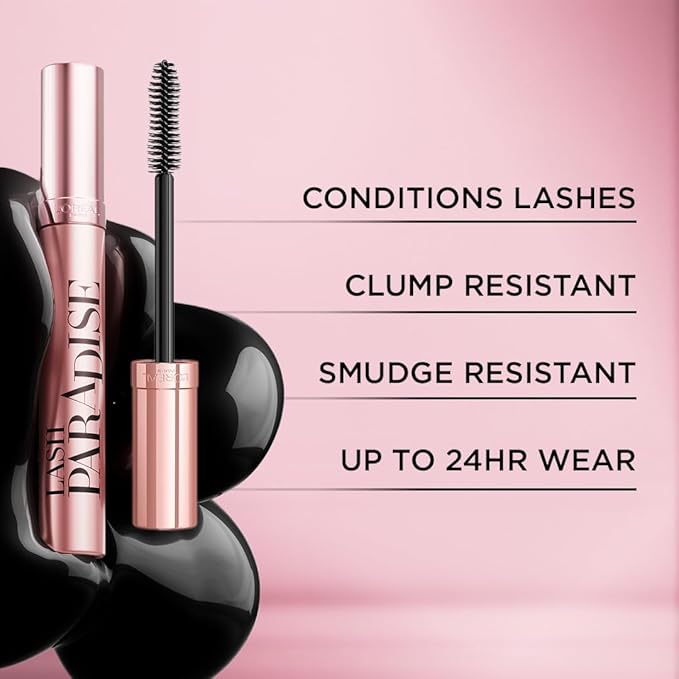 L'Oreal Paris Makeup Voluminous Lash Paradise Mascara, Voluptuous Volume, Intense Length, Feathery Soft Full Lashes, No Flaking, No Smudging, No Clumping, Black Brown, 2 Count, Packaging May Vary