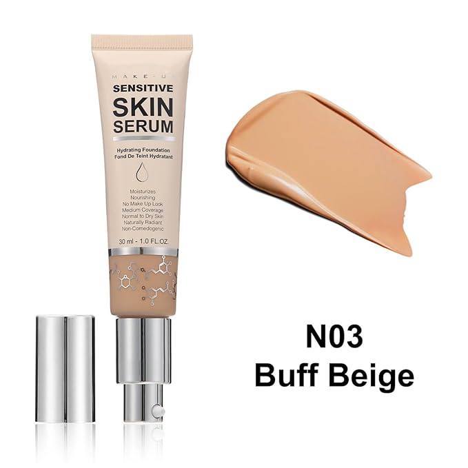 MAEPEOR Hydrating Foundation 6 Colors Full Coverage Liquid Foundation Naturally Mattle Oil-Control Foundation for All Skin Tone (03 Buff Beige)-VivaGrace Women