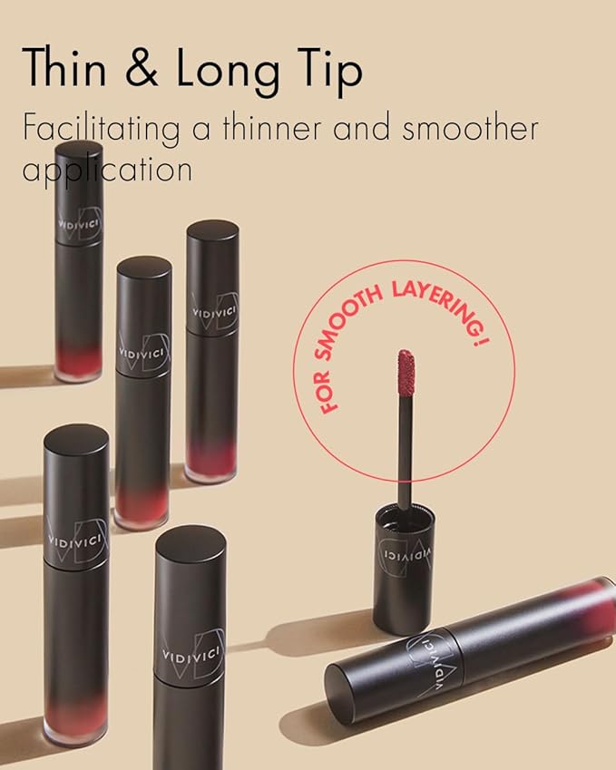 VIDIVICI Millennial Velvet Lip Tint - Thin, Comfortable & Long-Lasting Wear with Matte Finish - Seamless, Rich and Vibrant Shade - Moisture-Filled & Lightweight Texture, 0.15 fl.oz. (02 WHISPER CORAL)-VivaGrace Women