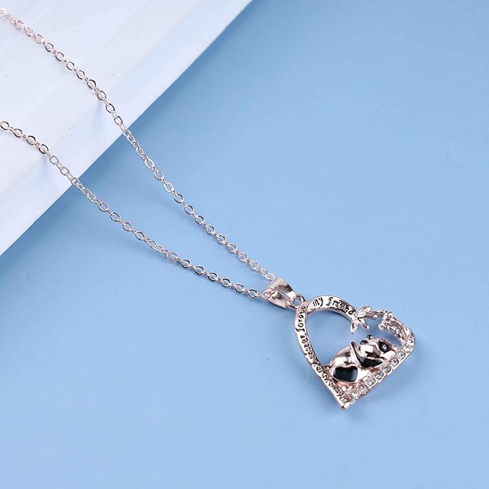 Silver Crystal Panda Necklace Choker Vintage Heart Panda Pendant Cute Animal Necklace Charm Jewelry I Love You Forever Birthday Gifts for Kids Women and Girls-VivaGrace Women