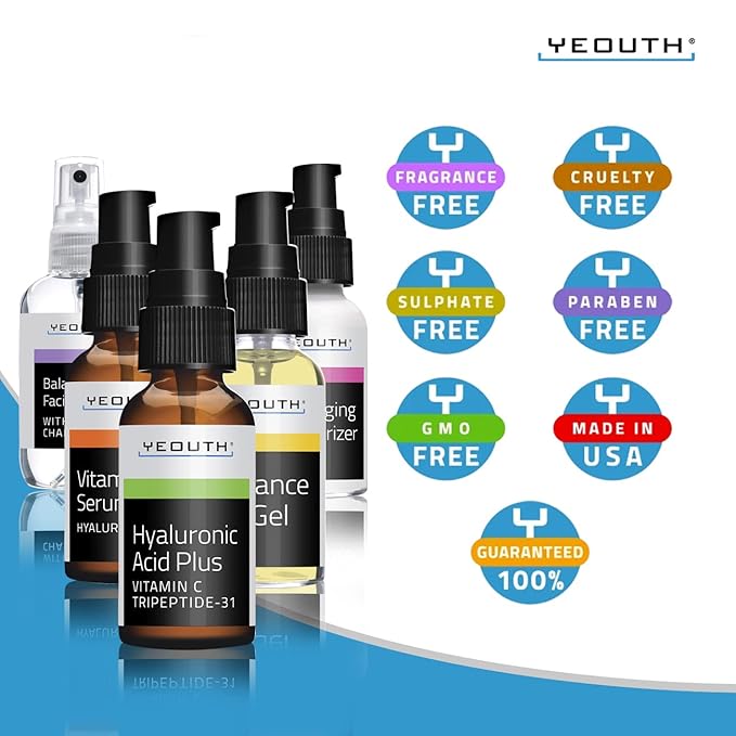 YEOUTH Skin Care Set: Hyaluronic Acid Serum for Face, Vitamin C Serum, Facial Toner, Under Eye Gel, Face Cream, Skin Care Kit for Women & Men 5-Piece-VivaGrace Women