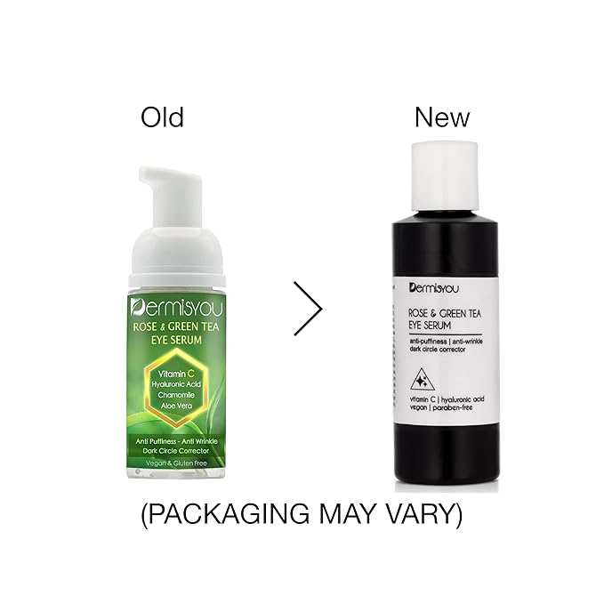 Eye Serum Anti Aging Rose and Green Tea 1.33 OZ with Hyaluronic Acid, Vitamin C and E Anti Puffiness, Anti Wrinkle, Dark Circles Skin Care Products (PACKAGING MAY VARY)-VivaGrace Women