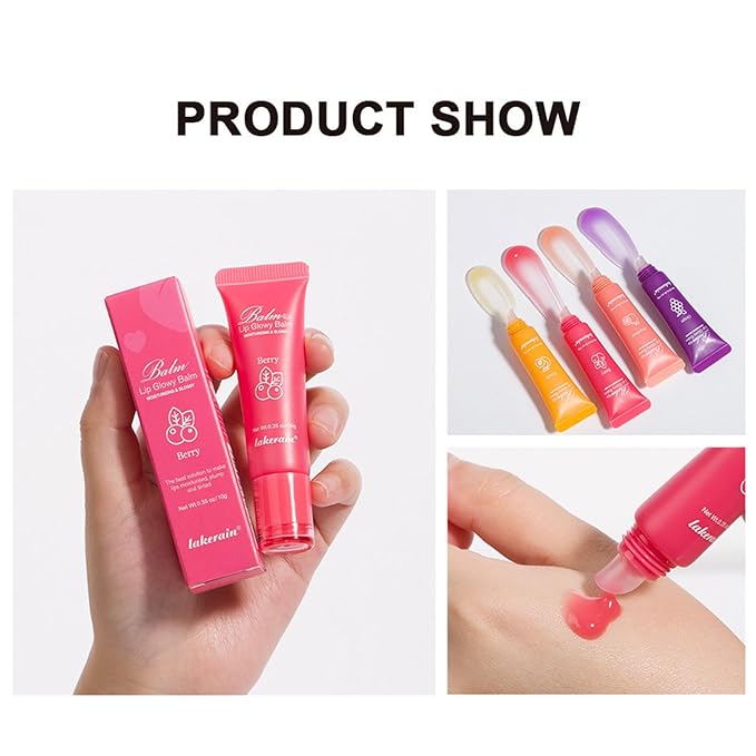 Lip Glowy Balm,4 Pack Fruit Glowy Lip Balm,Vitamin E Lip Glowy Balm Set Reduce Lip Lines, Enhance Lip Color,Moisturizing & Plump Quickly Replenishing Moisture and Relieving Dry Lips-VivaGrace Women