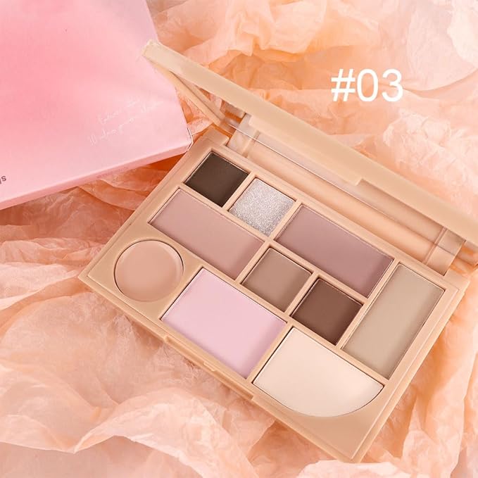 All-in-one Disk Conceal Contour Eyeshadow Palette with Mirror-10 Colors Highly Pigmented Matte Shimmer Primer Powder Makeup-Warm Nude Bronze Neutral Shadows 04#-VivaGrace Women