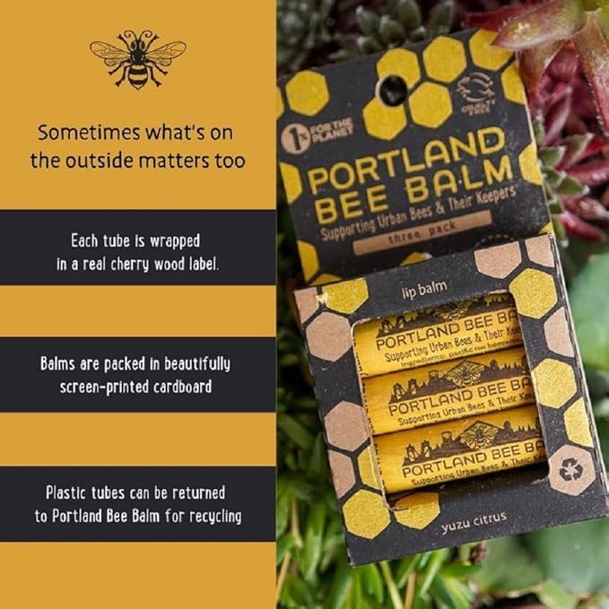 Portland Bee Balm All Natural Handmade Beeswax Based Lip Balm, Yuzu Citrus 3 Count-VivaGrace Women