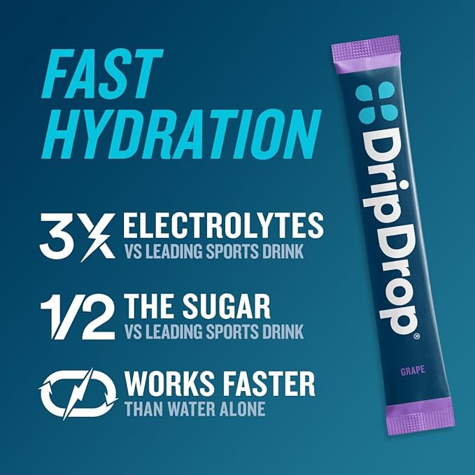 DripDrop Hydration Packets - Juicy Variety Pack - Single Serve Electrolytes Powder Drink Mix - Grape, Fruit Punch, Strawberry Lemonade, Cherry - Non-GMO, Gluten Free, Vegan - 32 Sticks-VivaGrace Women