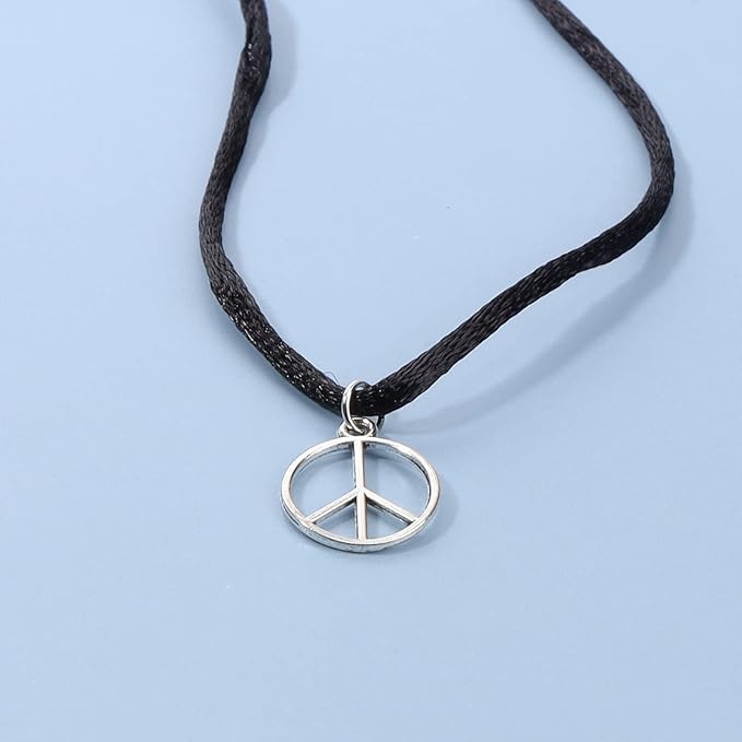 Boho Peace Choker Necklace Black Cord Circle Necklace Short Round Necklace Vegan Necklace Chain Jewelry for Women and Girls-VivaGrace Women
