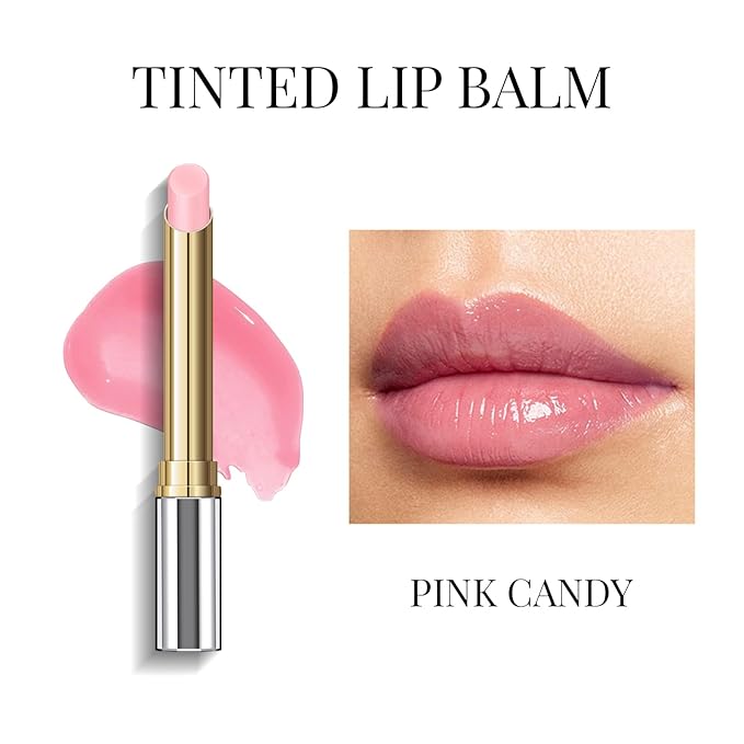 KYDA Tinted Lip Balm, Hydrating Sheer Formula Lip Balm, Natural Glossy Finish, Moisturizing Lip Care Balm for Dry Lips, Pink Candy-VivaGrace Women