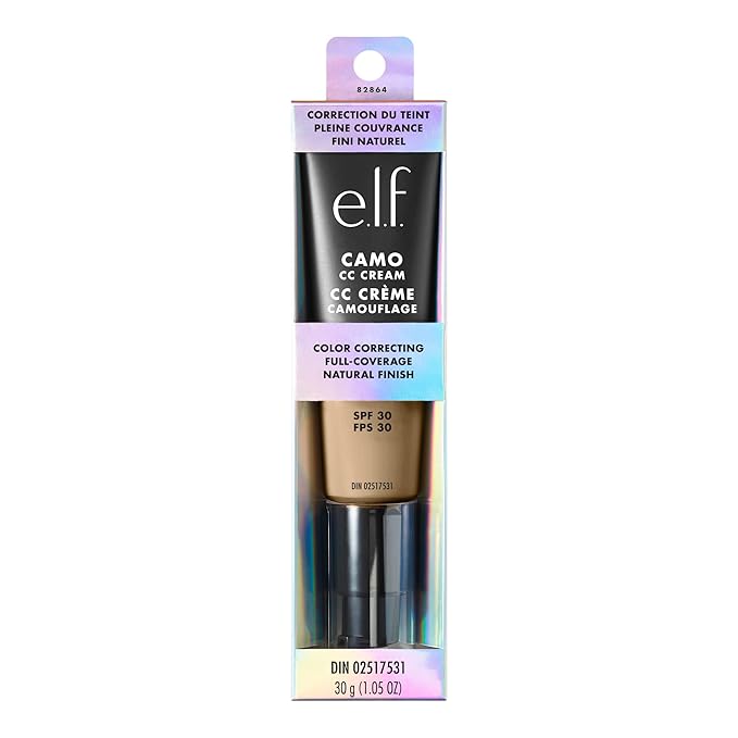 e.l.f. Camo CC Cream, SPF 30 Color-Correcting Medium-To-Full Coverage Face Foundation, Delivers An Airbrushed Finish, Vegan & Cruelty-Free, Light 205 N-VivaGrace Women
