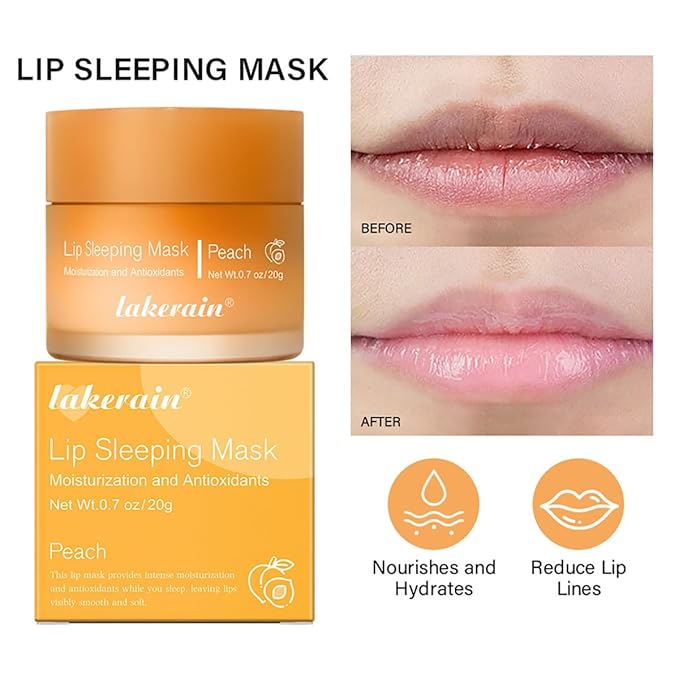 Sleeping Lip Mask, Long-Lasting Nourish & Hydrate Lip Mask, Lip Balm, Lip Oil, Lip Skin Care, Hydrating, Moisturizing Lip Lines Night Sleep Care Lip Anti-chapped Lip Cream (01# Peach)-VivaGrace Women