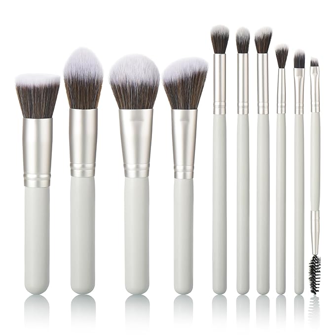 10 Piece Makeup Brushes - Grayish Green Wooden Handle with Soft Synthetic Bristles,for Face & Eye Makeup|Professional Makeup Brushes set for Women & Girls|-VivaGrace Women
