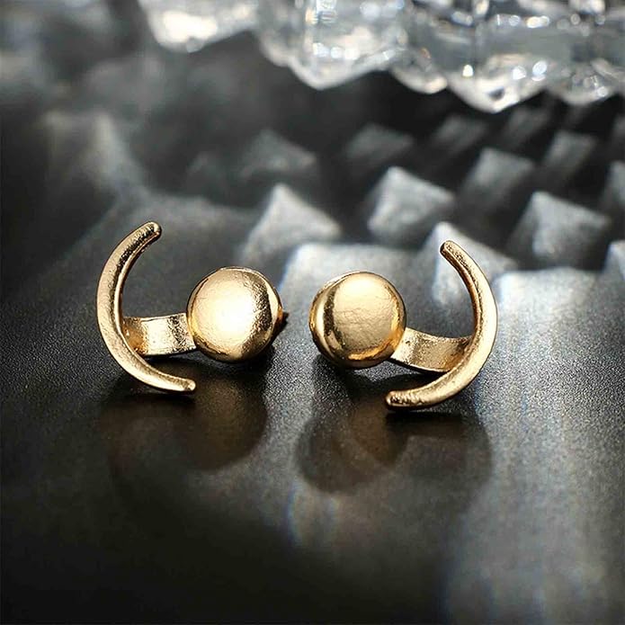 Boho Moon Ear Jackets Earrings Crescent Moon Stud Earrings Gold Sun Moon Earrings Minimalist Double Sided Round Earrings Jewelry for Women-VivaGrace Women