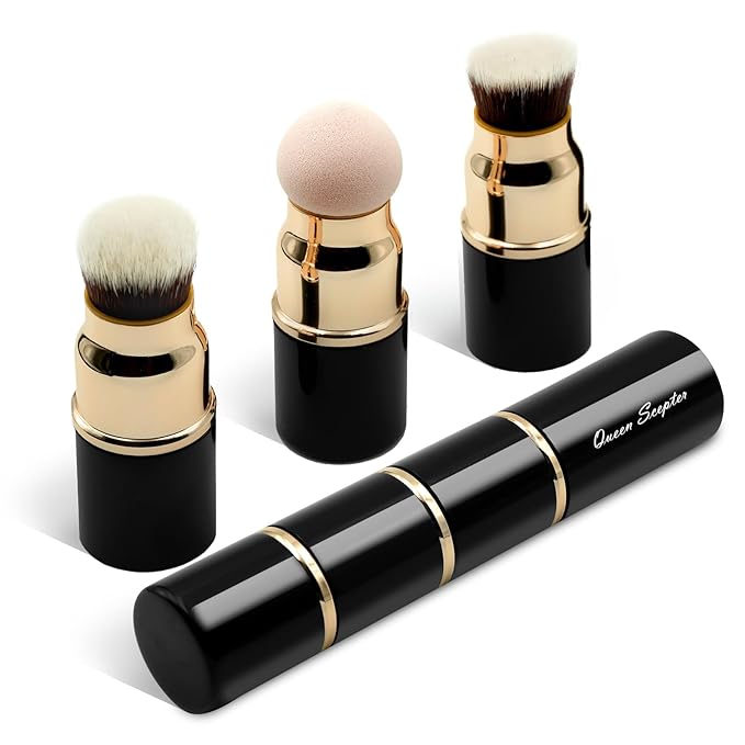 3 in 1 Professional Liquid foundation Makeup Brush Set Kabuki Face Blush Foudation Brush Powder Sponge for Powder/Liquid/Cream Travel Cosmetics Makeup Brushes with Cap-VivaGrace Women
