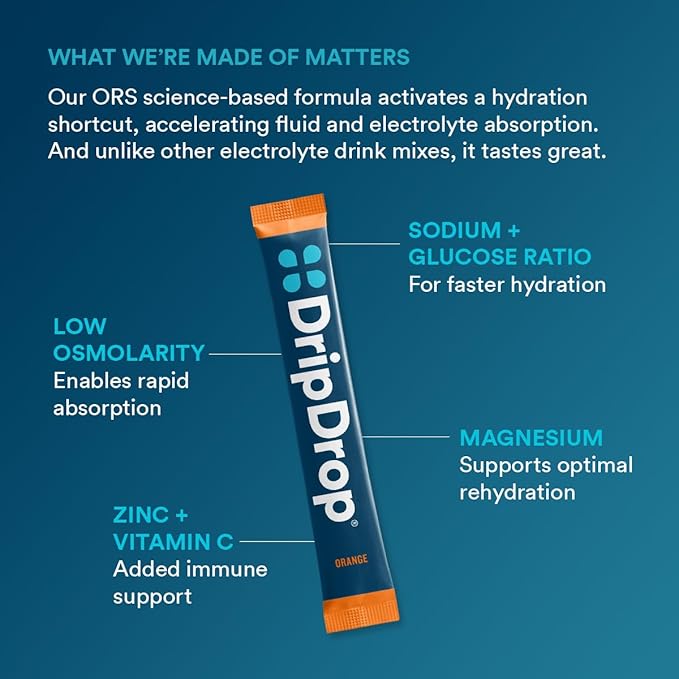 DripDrop Hydration Packets - Orange - Single Serve Electrolytes Powder Drink Mix - Non-GMO, Gluten Free, Vegan - 32 Sticks-VivaGrace Women