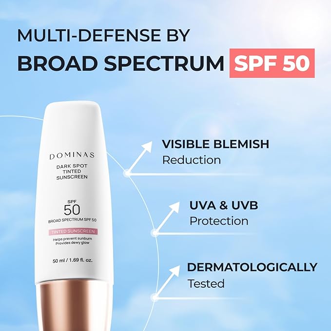 SPF 50 DOMINAS Tinted Sunscreen Moisturizer (1.7fl oz) - Tone Correction, Korean Skin Care, Broad-Spectrum UV Defense Sunblock, Water-in-Oil Formula for Lightweight, Panthenol, Sun Cream-VivaGrace Women