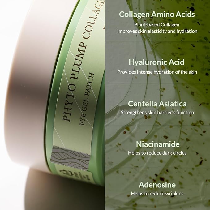 MIZON Phyto Plump Collagen Eye Gel Patch with Moringa, Triple Hyaluronic Acid, and Botanical Extracts for Brightening, Hydration, and Elasticity – 60pcs – Improves Vitality and Glow-VivaGrace Women