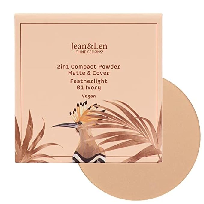 Pure 2in1 Compact Powder Feather Light 01 Ivory by Jean&Len, for a flawless transition and natural look, lasts 24 hours, with organic ingredients, vegan-VivaGrace Women