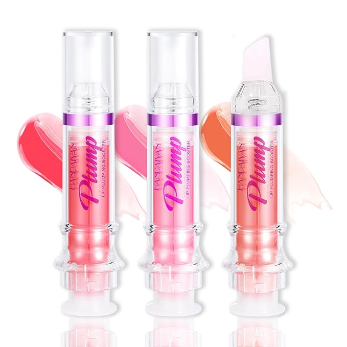 Lip Plumper Gloss 3 Colors Set,Natural Lip Plumping Oil and Lip Care Serum Enhancer for Fuller Booster Balm Moisturizing Hydrating&Reduce Fine Lines Nourishing Non-sticky Lips Mask Makeup-VivaGrace Women