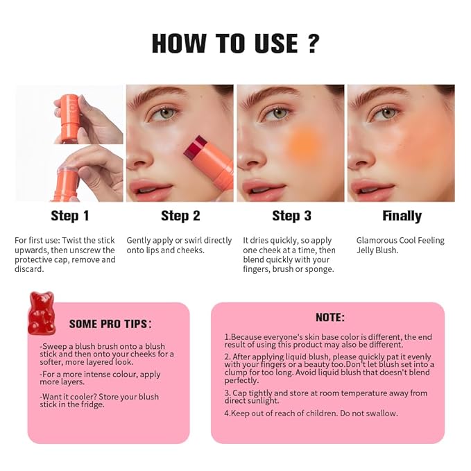 Jelly Cooling Blush Stick, Milk Water Tint, Clear Glossy Long Lasting Sheer Lip & Cheek Stain, Waterproof Light Non-Sticky Buildable Watercolor Finish-Vegan, Cruelty Free (#4 berry, 0.17oz)-VivaGrace Women