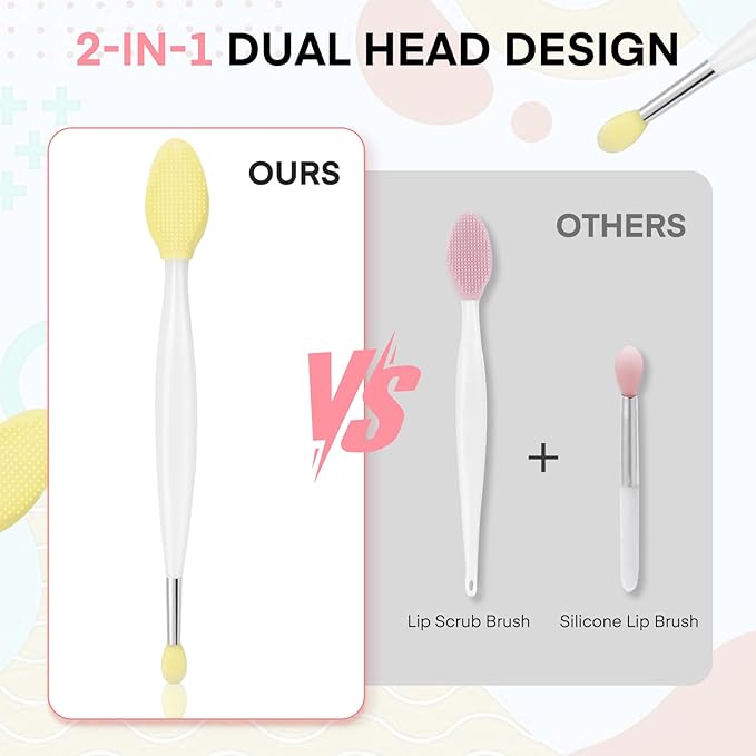Unaone Lip Scrub Brush - 3 PCS Dual-ended Lip Scrubber Exfoliator and Silicone Lip Brush, 3-in-1 Silicone Lip Scrub Tool Lip Mask Applicator, Gentle Exfoliator & Applicator for Soft-VivaGrace Women