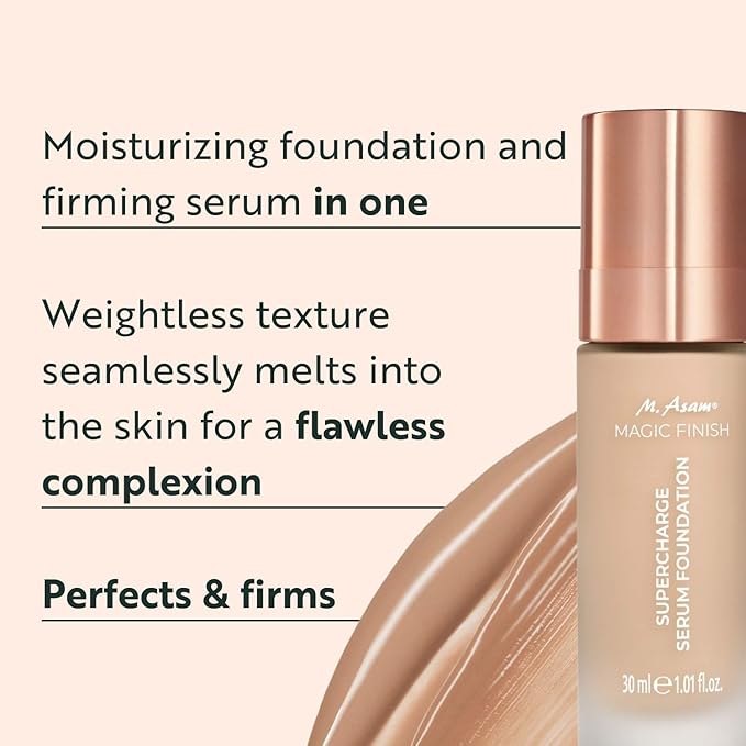 M. Asam MAGIC FINISH Supercharge Serum Foundation Creamy Nude (1.01 Fl Oz) - Moisturizing Make Up & Firming Face Serum In One, Anti-aging CC Cream With Optimal Coverage & Hyaluronic Acid-VivaGrace Women