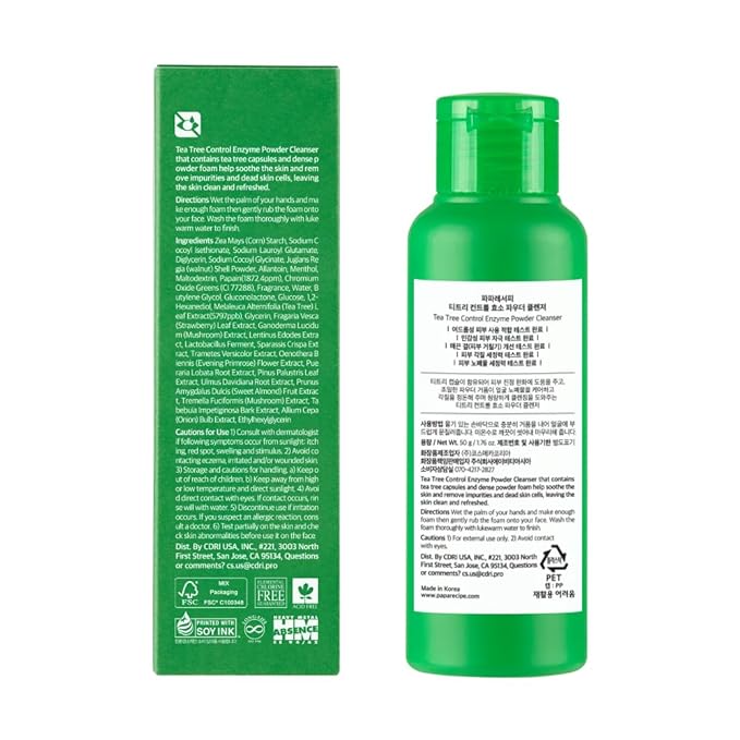 Papa Recipe Tea Tree Control Enzyme Powder Cleanser - Soft Exfoliating Facial Wash for Sensitive Skin (50g, 1.72oz) - Korean Skincare for Soothing, Balancing skin's moisture and oil level-VivaGrace Women