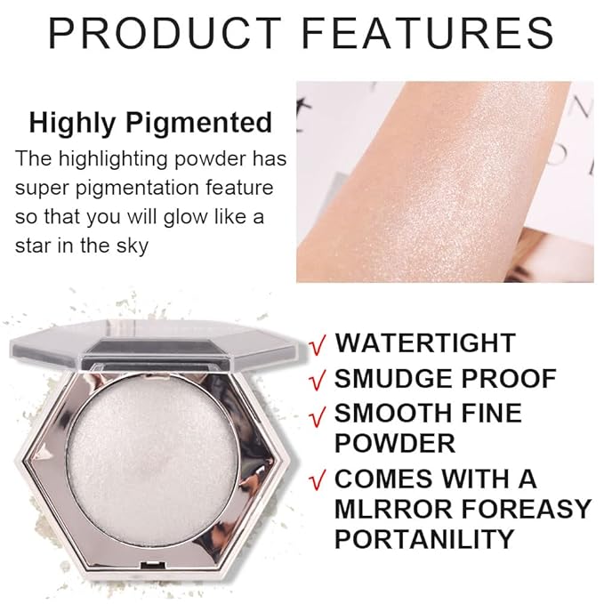 evpct Pearl White Silver Face Highlighter Makeup Shimmer Glitter Diamond Sparkly Highlighters Makeup Palette Powder for Face Body Cheek Pale Skin-VivaGrace Women