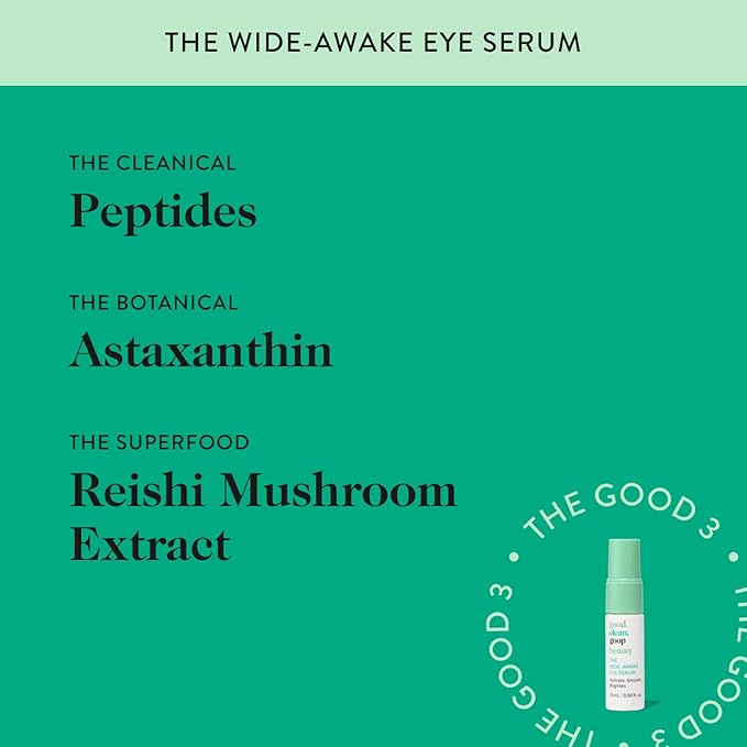 good.clean.goop beauty The Wide-Awake Eye Serum | Gel Serum to Reduce Fine Lines | Peptides, Astaxanthin & Reishi Mushroom Extract | Caffeine Eye Serum for Puffy Eyes & Dark Circles | Vegan | 0.5 oz-VivaGrace Women