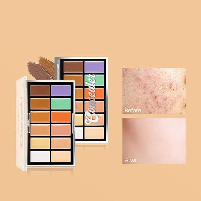 All In One Color Correcting Palette + 8 Makeup Brushes, 3D Cosmetics Cream Contour Highlighting Foundation Makeup Palette Long Lasting for Sculpt &Highlighting, Define Cheekbones-VivaGrace Women