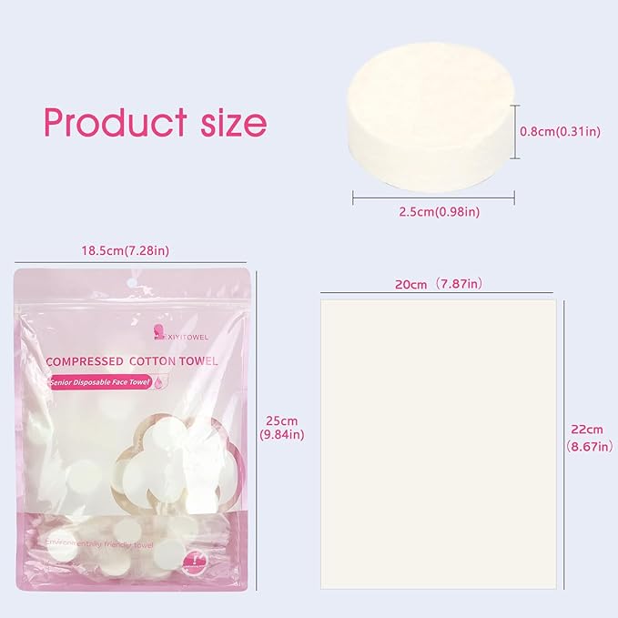 Classycoo Compressed Towel 50 Pack Mini Tablets Disposable Portable Face Towel Cotton Coin Tissue for Travel, Camping, Hiking, Sport, Beauty Salon, Home Hand Wipes, Outdoor Activities(Pink, Thick)