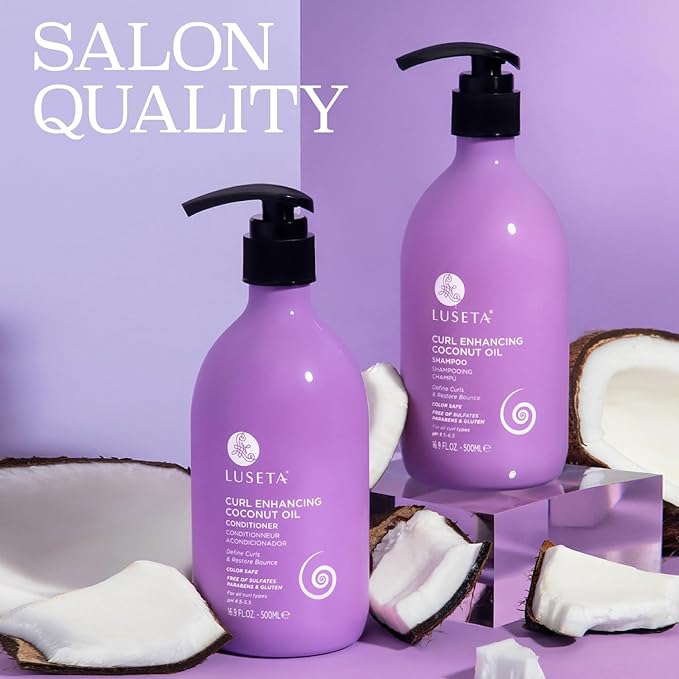 Luseta Curly Hair Shampoo & Conditioner Set with Coconut Oil, Unlimited Bounce and Definition for wavy and Coily hair, Reduce Frizz and Repair Dry Hair, for All Curl Types Sulfate Free 16.9Fl oz × 2-VivaGrace Women