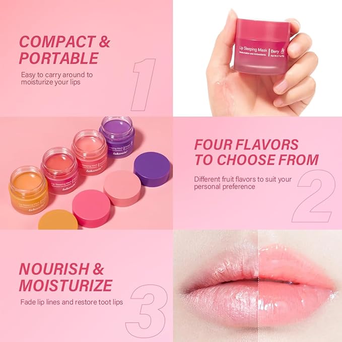 Cherry Lip Mask, Hydrating Lip Mask, Lip Treatment for Dry Cracked Lips, Avocado Coconut Sleeping Lip Mask, Lip Moisturizer Overnight, Intense Lip Repair & Care, 20G-VivaGrace Women