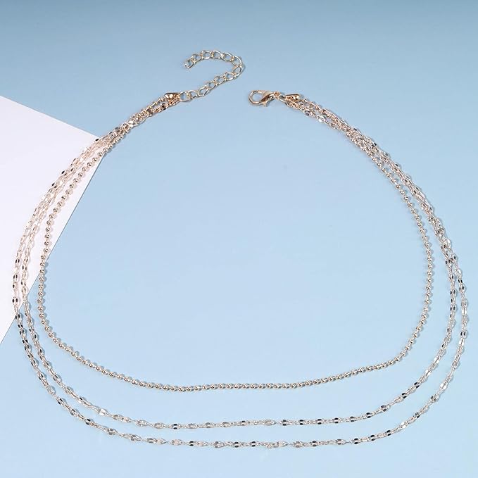Boho Layered Necklace Choker Gold Lace Chain Necklace Shimmer Shinny Necklace Vintage Multilayer Beaded Necklace Jewelry for Women and Girls-VivaGrace Women