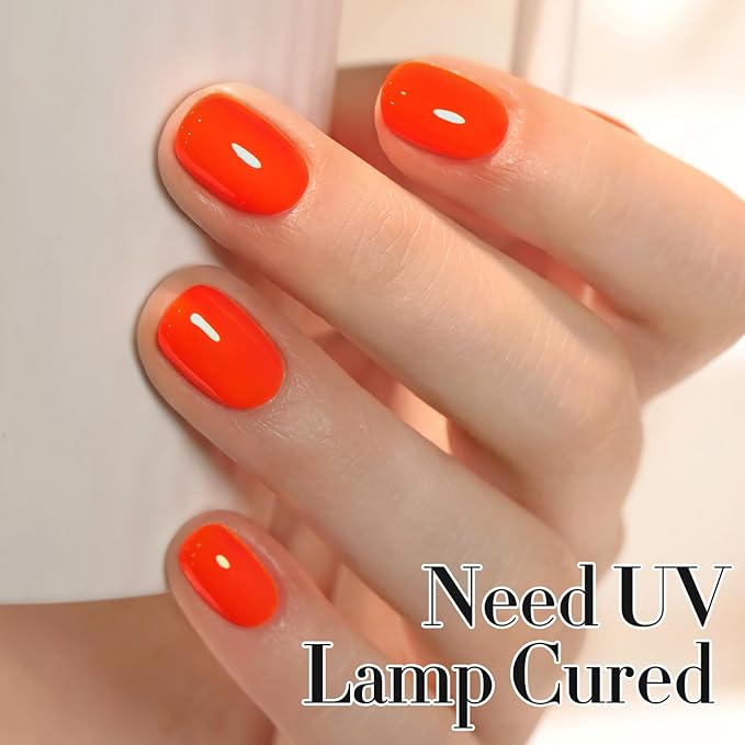 Double Rhythm 0.50 OZ Gel Polish Hema Free Same Color Same Bottle Golden Round Translucent Neutral Natural Milky 15 ML Jelly UV Polish Art DIY at Home (Neon Orange-C1044)